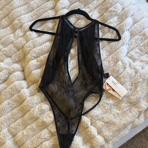 Dreamgirl Black Lace Teddy with Fringe